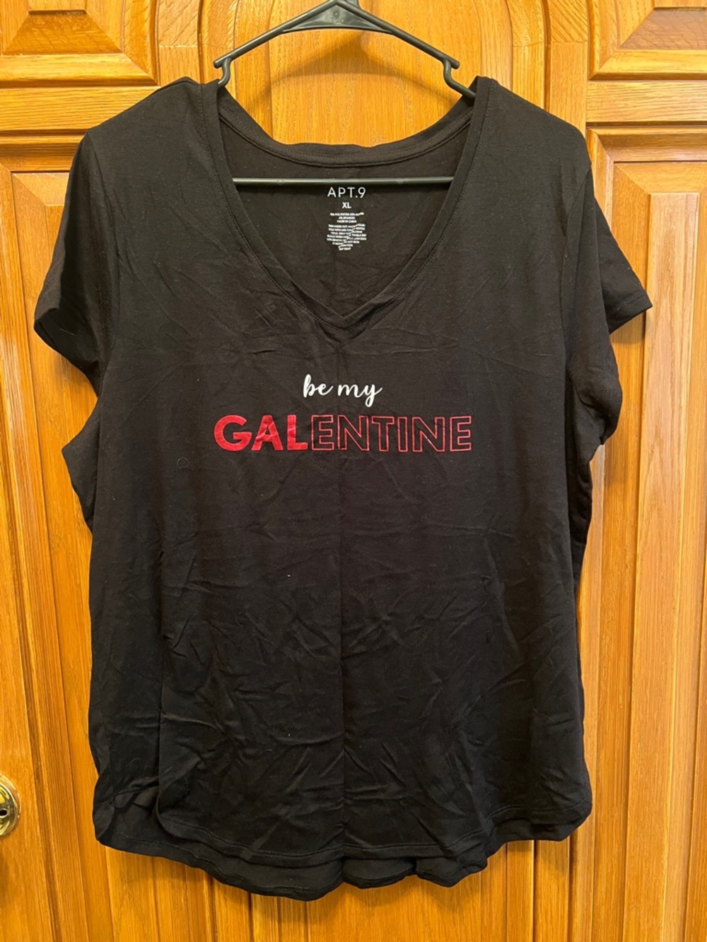 Apt. 9 Black V-Neck 'Be My Galentine' Tee with Red Graphic